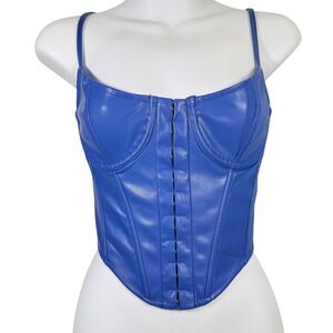 Womens Blue Faux Leather Corset Top Medium Biker Edgy Punk Whimsigoth Victorian